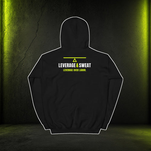 Leverage Over Labor Hoodie — back on gym concrete